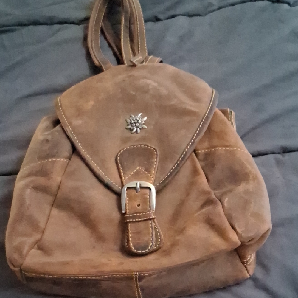 Brown Leather Backpack with Buckle